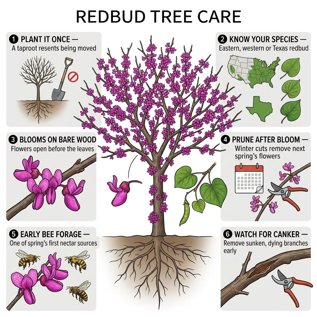 Redbud Tree Care Guide: Taproots, Native Bees & Which Redbud You Have