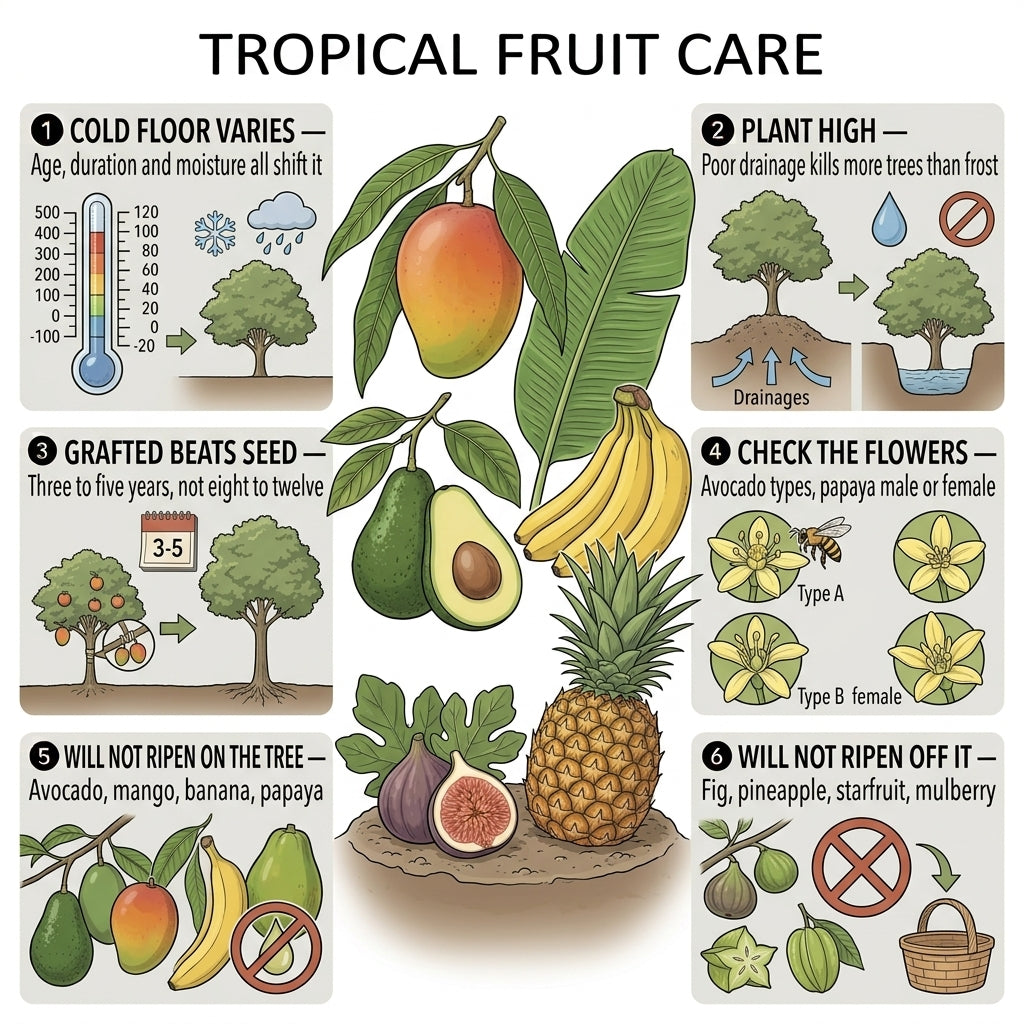 Tropical Fruit Tree Care Guide: Mango, Avocado, Banana, Fig & Persimmon