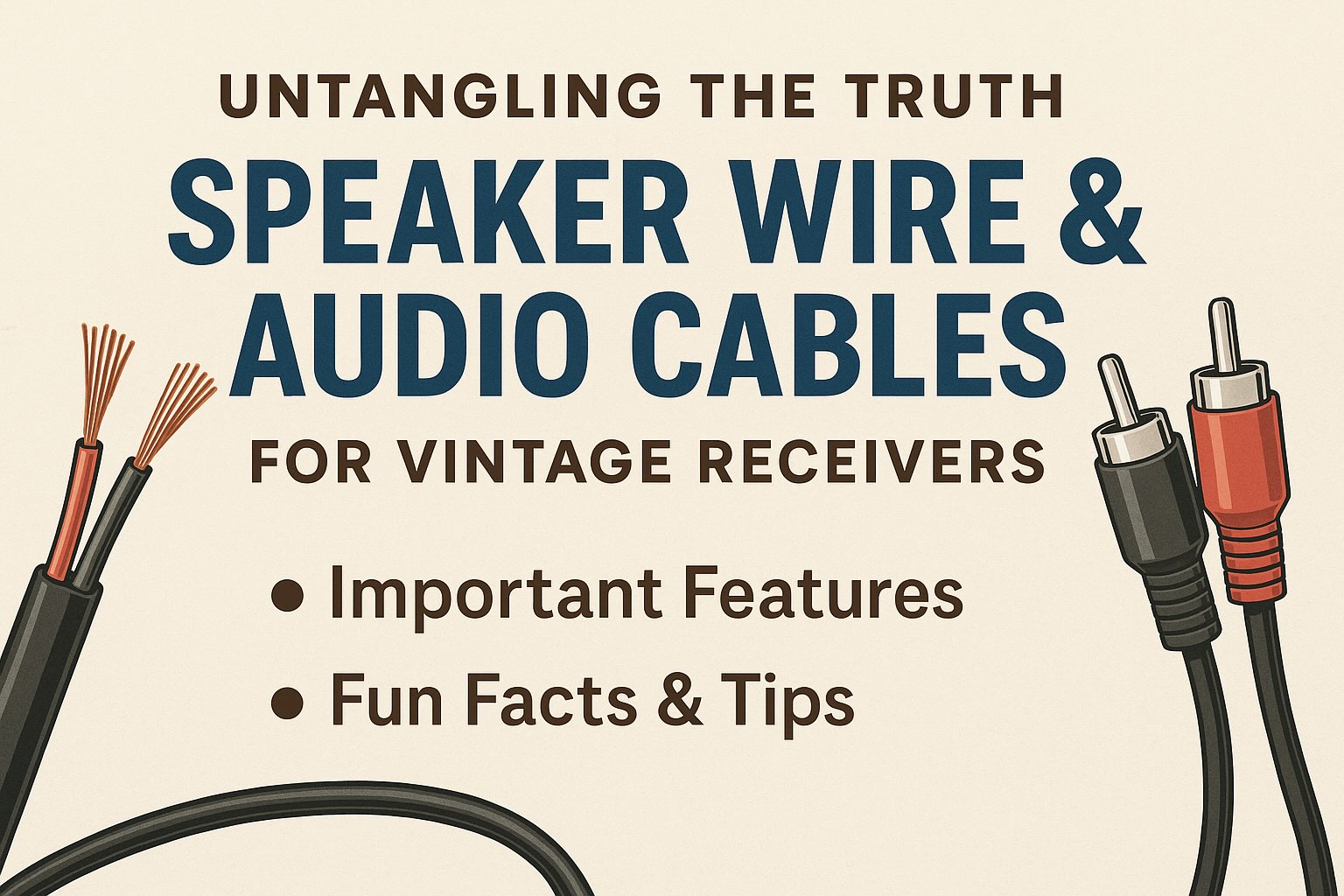 Speaker wire and RCA audio cables with vintage hi-fi styling
