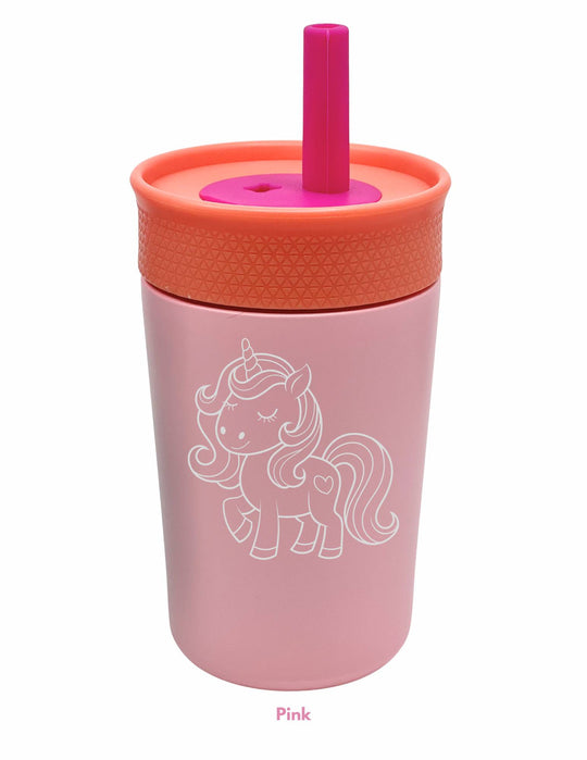 12 oz Kids Stainless Steel Tumbler with Silicone Lid & Straw – Spill-Resistant, Engravable, Dishwasher Safe
