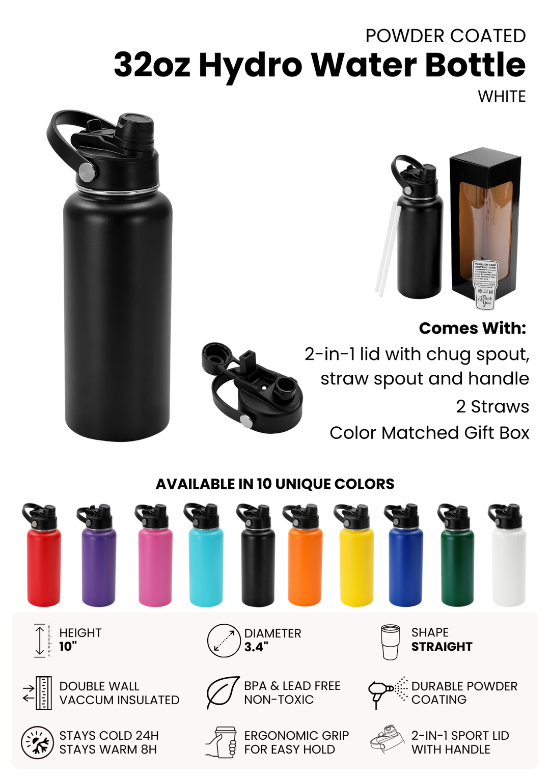 32oz Tumbler Dual Wall  Insulated with Dual Lid Chug/Sip
