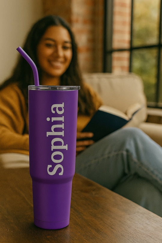 Personalized 40oz Stainless Steel Tumbler with Straw – Double-Wall Insulated, Powder-Coated Finish