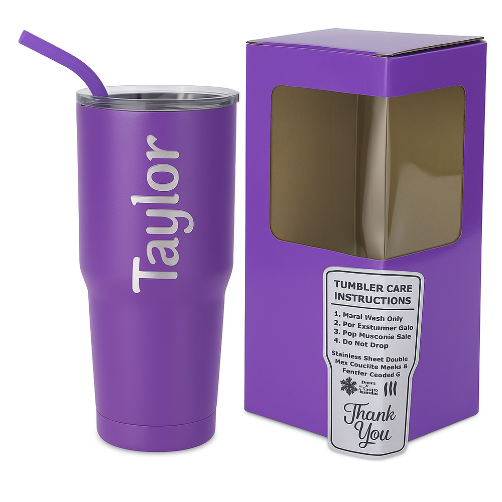 30 oz Engraved Tumbler | Double Insulated | Matching Silicone Straw | Optional Twist On and Off  Handle