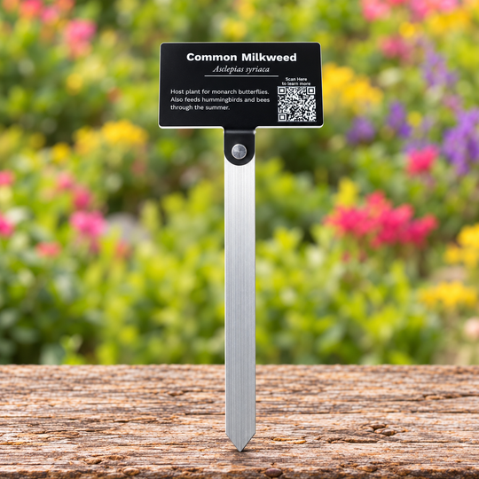 Landmark 3x5 QR Code Plant Marker, Engraved Two-Tone Acrylic on Solid Aluminum Stake, 5 Lines