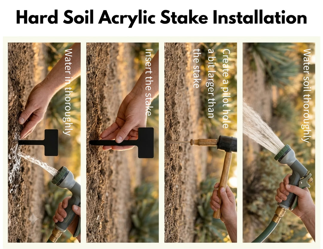Installing an engraved acrylic garden stake in hard dry soil | Cactus Shack Studio