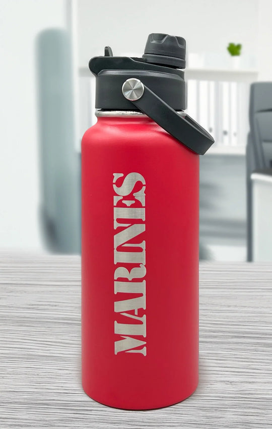 32 oz Engraved Insulated Tumbler with Dual Lid Chug/Sip US Military