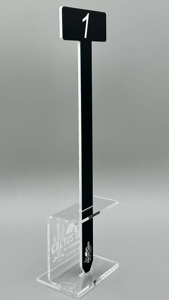 Numbered Plant Stakes, White on Black Acrylic, Set of 6