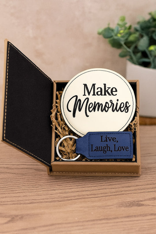 Personalized Gift Box | Engraved Keepsake Box, Coaster & Keychain | Birthday, Graduation, Thank You, Employee, Wedding Gift