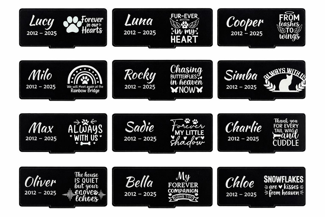 Close-up of engraved pet memorial acrylic tag
