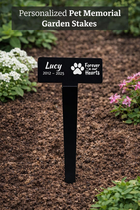 Personalized pet memorial garden stake with engraved name and years