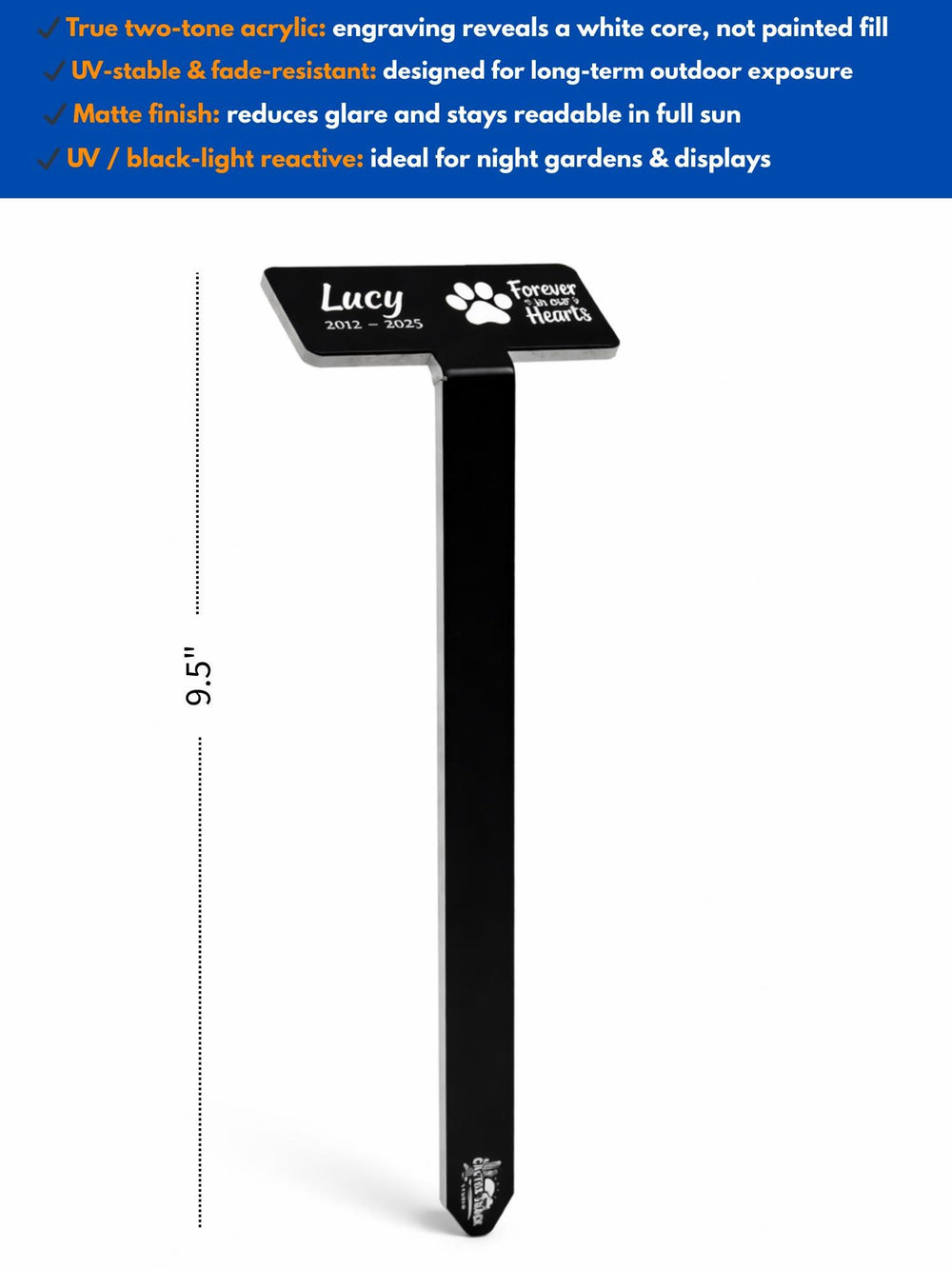 Pet memorial stake installed in garden bed