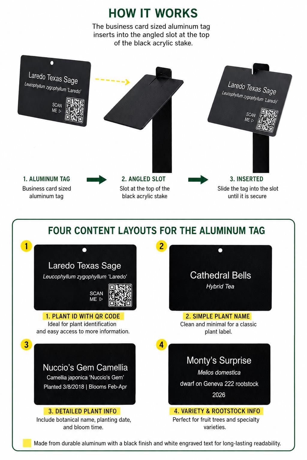 Aluminum plant tag with QR code option