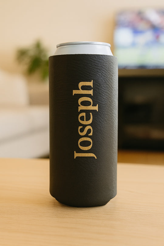 Engraved Slim Can Cozie – Personalized Leatherette Insulated Sleeve for Hard Seltzers & Sparkling Water